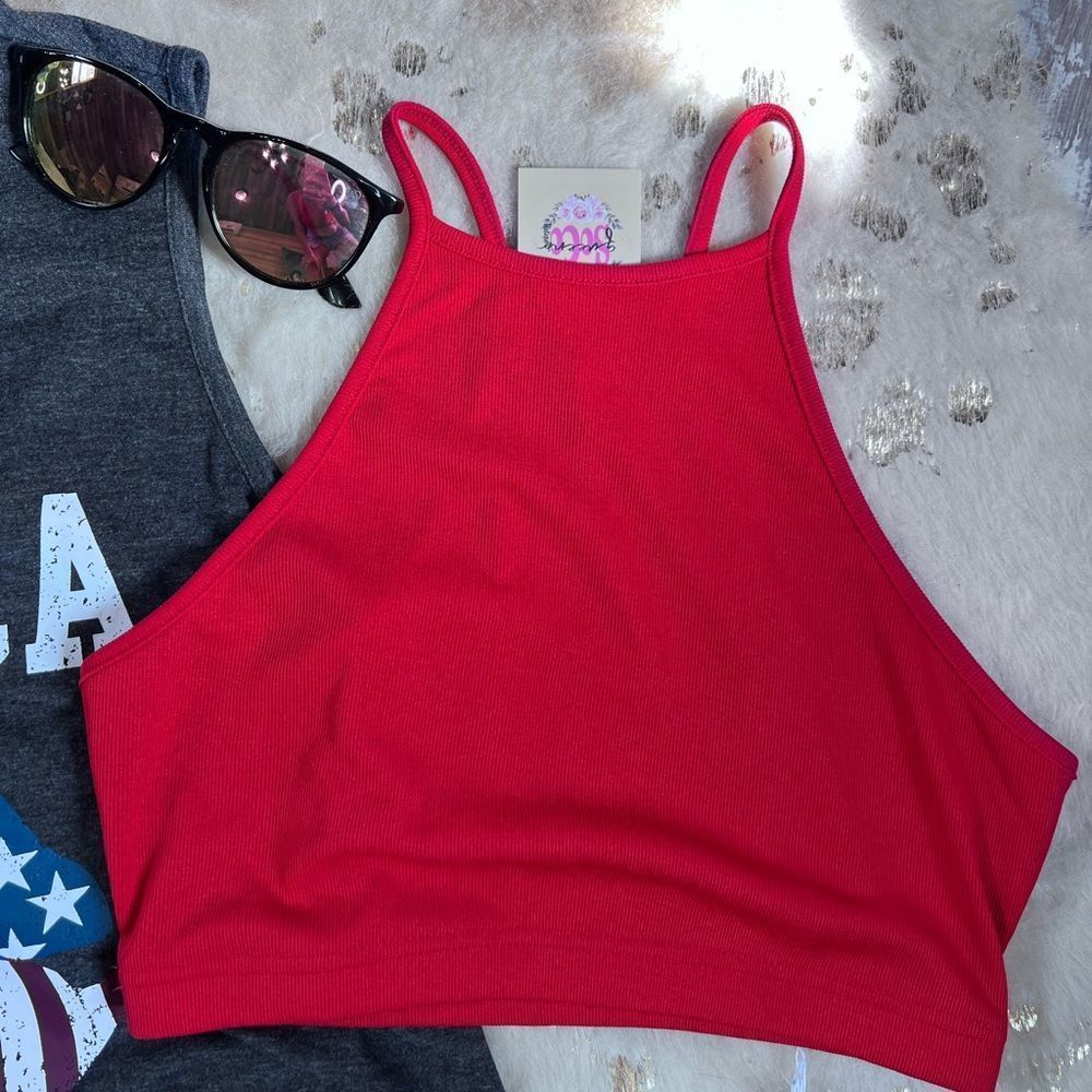 Boutique Brand Red Ribbed Skinny Fit Crop Tank Top Bralette 💗